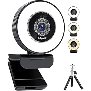 Spedal 4k Webcam mit einstellbarem Ringlicht und Stativ, Autofokus Streaming Webcam mit Sichtschutzabdeckung, HD Webcam für PC Mac Skype Facetime