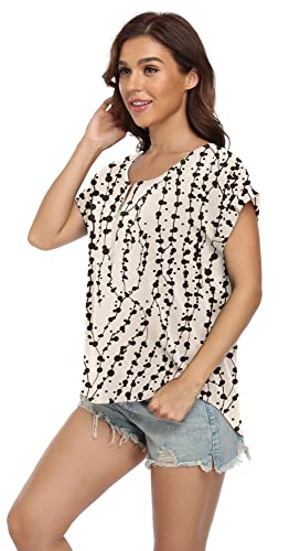 Viishow Womens Blouses And Tops Dressy Casual Chiffon Floral Print Scoop Neck Blouses,Mh Beige,Medium #TOP3