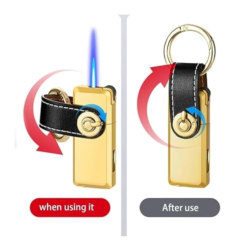 Mini encendedor a butano con llavero llama azul resistente al viento miniatura 3