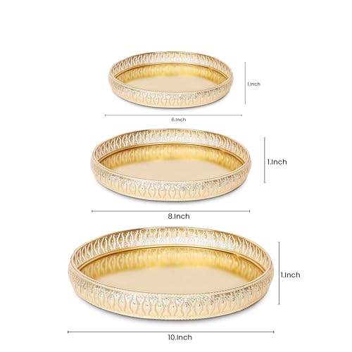 Image of Design Decor Gallery Combo of Round German Golden Plated Tray 6 Inch,8 Inch and 10 Inch, Set for Wedding Gift Home Decor Table Decor Make up organnizer for Present choclates Candy Gift Set