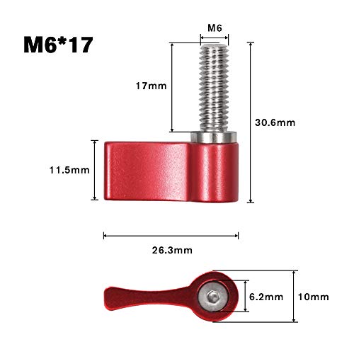 SPEEDWOX Verstellbare Schraube M6, 17 mm, Aluminiumlegierung, Drehknopf, Daumenhebel mit einzelnem Flügel, für Kamera, 2 Stück