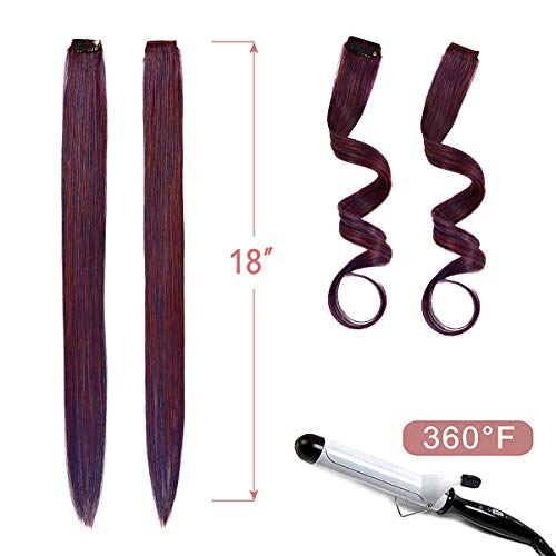 Winsky Colored Clip In Hair Extensions 100% Real Human Hair - Straight Girls Purple Blue Highlights Clip On Remy Human Hair 5 Pieces/Set #TOP2