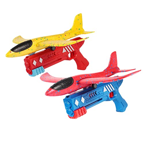 Gspmoly 2022 Children Airplane Launcher Toys Catapult Airplane Shooting Game Toy for Kids One-Click Ejection Foam Airplane with Glider Airplane Launcher (2 x Launcher & 2 x Foam Airplane)