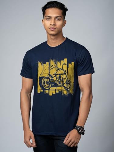 Image of T-Shirt for Men - 100% Cotton Ladakh Motorcycle Rider Half Sleeve Round Neck Graphic Print | Regular & Oversized Fit | 180 /220 GSM | S-5XL | Black, Navy Blue, Olive, Red, White