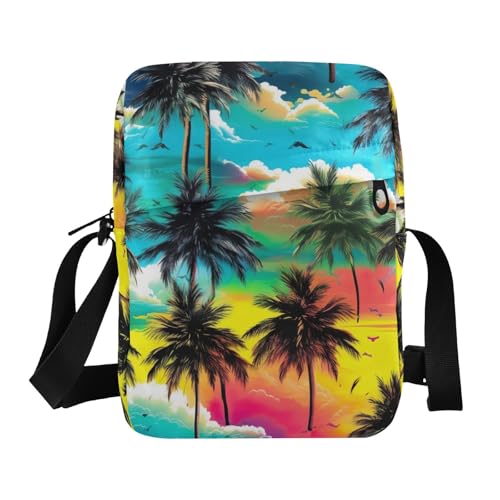 Crossbody Bag Tropical Palm Tree Tie Dye Messenger Bag for Women Men Purse Shoulder Bag Satchel Bag with Adjustable Strap 202a3554