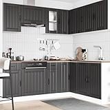 IKAYAA Mueble de Cocina 11 Piezas Kalmar,Cocinas Completas, Muebles De Cocina por Modulos, Armario Inferior de Fregadero, Armario Colgante Cocina, Armario para el Horno Negro