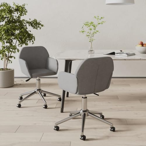 Augerlite Sillas de comedor giratorias, 2 unidades, color gris claro, de tela, con reposabrazos, ergonómicas, para comedor, cocina, salón, restaurante, cafetería, asiento cómodo con diseño de silla de
