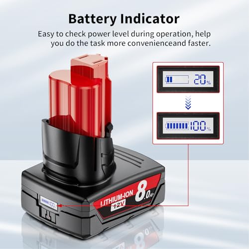 Image of 2-Pack 8000mAh 12V Replacement for Milwaukee M12 Battery Compatible with Milwaukee 12 Volt Battery 48-11-2401 48-11-2402 48-11-2460 48-59-2401 Cordless Power Tools