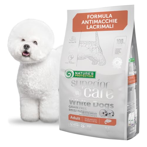 Nature's Protection Superior Care White Dogs - Cibo Secco Ipoallergenico per Cani Adulti di Taglia Piccola, Salmone, Riduce le Macchie di Lacrime, 1,5 kg