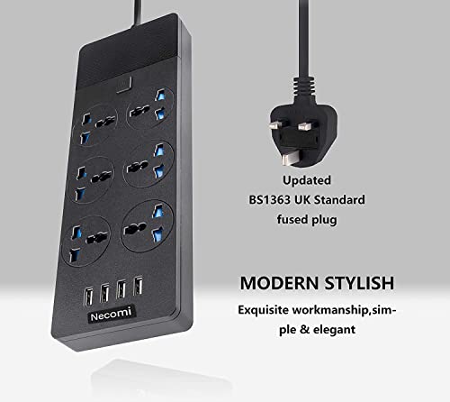 وصلة طاقة عالمية من نيكومي، مزودة بمنافذ تمديد متعددة في وحدة واحدة، وتضم 4 منافذ USB (3.1 أمبير) و6 مقابس كهربائية ذكية