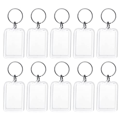 nuoshen 10 Pcs Porte-Clés Photo, Porte Clef Photo Transparent Vierge en Acrylique DIY Porte Cle Photo Rectangle Personnalisé avec Anneau Brisé pour Photo 2.5 * 3.7cm