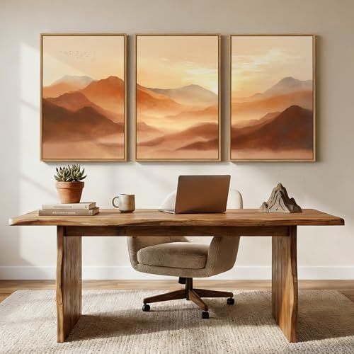 Framed Orange Abstract Mountain Wall Art for Living Room, 3 Piece Large Landscape Sunset Scenic Canvas Artwork for Walls, Modern Terracotta Paintings Prints for Hallway Office Wall Decor, 24x36 Inch by Cuspin - Image 4