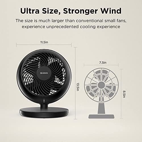 Airmate Air Circulator Fan With 10 Speeds, 120° Oscillating Table Fan With Remote, 12In Desk Fan With Dc Powerful Airflow, Silent Vortex Fan 30Db Noise, Portable Desktop Cold Air Fan For Bedroom, Home, Whole Room [Black] #TOP2