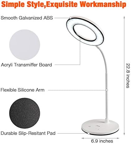 Miady LED Desk Lamp 6W 48 LEDs Table Lighting, 3 Color Temperatures x 4 Brightness Modes, Eye-Caring, Dimmable Office Gooseneck Lamp with Adapter, Sensitive Touch Control, 360° Flexible