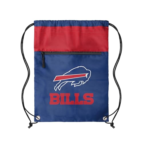 FOCO NFL Officially Licensed Unisex Team Color Football Primary Logo Wordmark Drawstring Backpack With Zippered Pocket - Buffalo Bills
