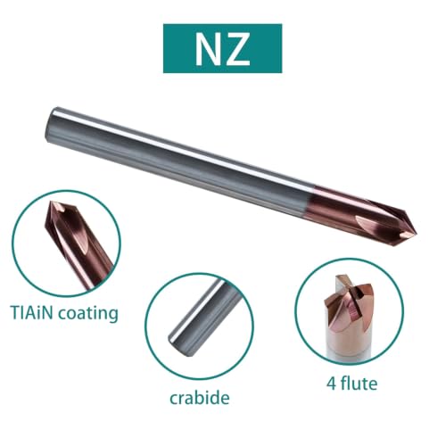 Image of NZ 1 /4 inch 90 4-Flute Chamfer Mill, CNC Milling Bits for V-Groove & TiSiN Coated HRC55 Stainless Steel, Titanium Alloy, Alloy Steel & Cast Iron | 5-Pack