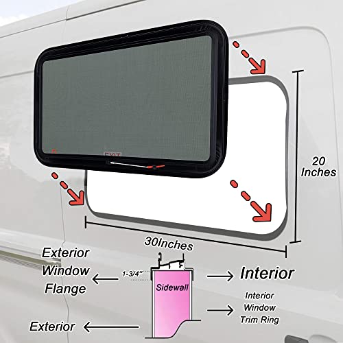 Aucuda Rv Emergency 30'’X20'' Window With Trim Kit Fit For 1-3/4'' Camper Wall Door, Travel Trailer Exit Window With Coating Shade And Screen For Replacement, Dot Certificated, Blast Resistance Egress #TOP4