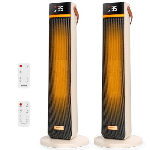 Aigostar Calefactor Cerámico con Luz Nocturna, Mando a Distancia y Pantalla Táctil LED, 2000W, Función ECO, 4 Modos, Silencioso, Temporizador 24H, Temperatura Ajustable, Oscilación y Asa, 2 Unidades