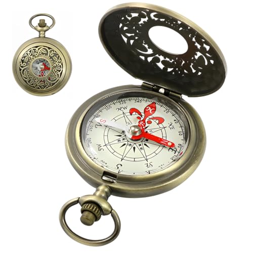 KEMUZ Retro Kompass Mit Gravur,Messing-Campingwerkzeug Metall Pocket Kinderkompass,Langlebig Stoßfest Wasserdicht Hohles Aus Messing Für Die Navigation Im Freien