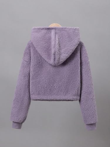 OYOANGLE Moletom feminino com capuz felpudo de manga comprida e ombro caído, Roxo empoeirado, 12 Ano