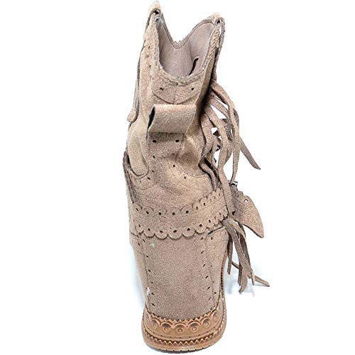 Malu Shoes indiaanse dameslaarzen, suède met franjes, sleehak binnenin van 5 cm, gesp, enkelhoogte, Ibiza-stijl - Image 3