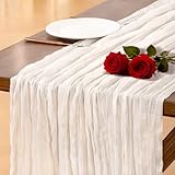 Socomi Ivory White Cheesecloth Table Runner Valentine's Day Boho Rustic Gauze 120 inch 10FT Cheese Cloth Runner for Wedding Party Baby Shower Birthday Home Decor Holiday Decorations