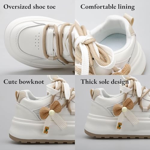 Cute Y2K Chunky Sneakers for Women – Stylish Bow Thick Sole Casual Shoes | White Sneakers2
