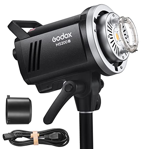 Godox MS200V LED Studio Flash 200W, luz LED 2.4G GN53 5600K CCT com lâmpada de modelagem LED Bowens Mount, estabilidade de saída de energia para fotografia de estúdio fotográfico (versão atualizada