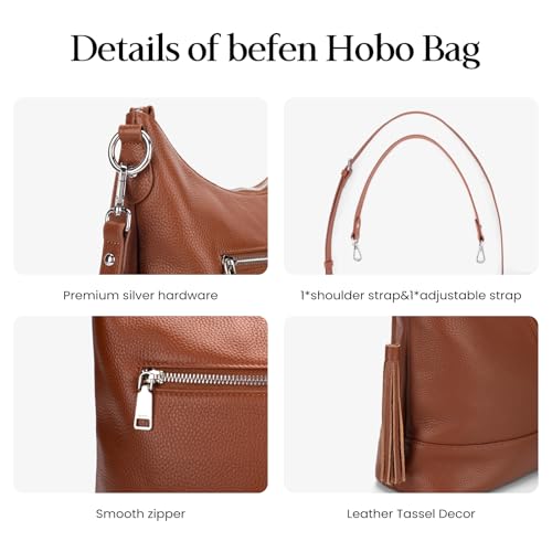 Image of Genuine Leather Hobo Crossbody Bag for Women, Soft Real Leather Bucket, Shoulder Handbag Purse with 2 Removable Strap