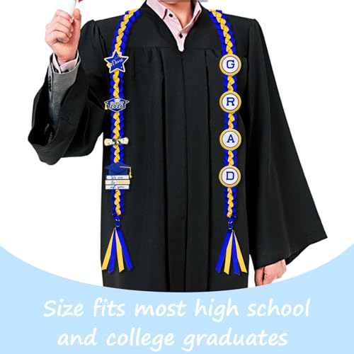 Image of Graduation Leis Class of 2026 Decorations, Handmade Double Braided Graduation Ribbon Leis with Glitter Pins for Him Her High School College Congrats Party Supplies (Blue & Gold)