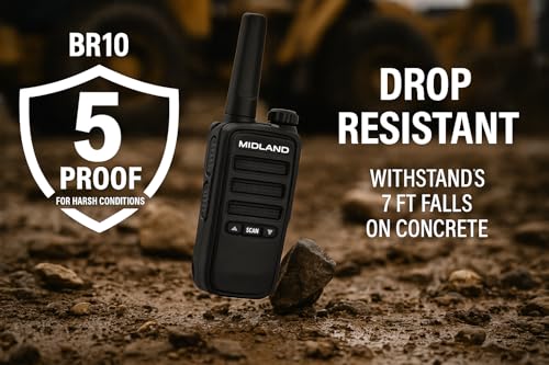 Midland BR10 Heavy-Duty Business Walkie Talkies – 2-Watt Long Range Two-Way Radios, FRS License-Free, Rechargeable Battery, Portable Handhelds for Job Sites & Manufacturing (2-Pack) - Thumbnail 5