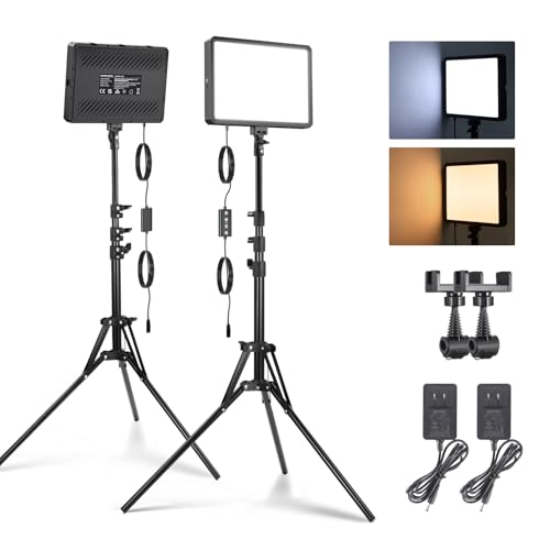 NEEWER BASICS 2 Pack 25W LED Video Panel Lighting Kit 2 59 Tripod Stands 4 Cold Shoes 2880lx/0.5m 2700-6500K Dimmable Slim Panel Light for Studio Photography Video Recording Live Streaming BP25B