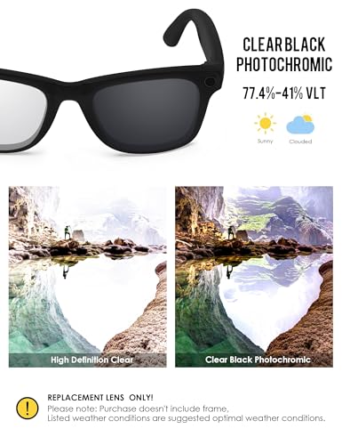 Image of BLAZERBUCK Photochromic Replacement Lenses Compatible with Ray-Ban Meta Wayfarer RW4006 | RW4012 (Gen 2) 50mm Smart Glasses