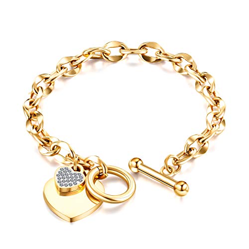 Kelistom 316L Stainless Steel Love Heart Charm Bracelet For Women Teen Girls Romantic Gift Silver/Rose/18K Gold Plated Ot Clasp Bracelets cover
