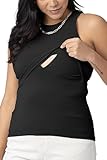Kindred Bravely Ribbed Racerback Nursing Tank Top | Women's Sleeveless Breastfeeding Shirt (Black, Large)