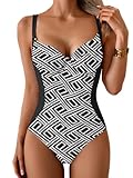 B2prity Bathing Suit for Women Slimming Push Up One Piece Swimsuit Lace Up Back Color Block Swimwear