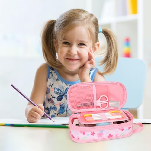 Image of Bagseri Pencil Case for Girls - Expandable Cute Pencil Pouch for Kids Special Pencil Box Large Capacity Pencil Bag Organizer for School (Pink Floral)