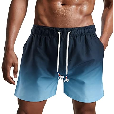 Danfiki Mens Swim Shorts Trunks Waterproof Quick Dry Beach Shorts Surfing Shorts with Mesh Lining Gradient Color Navy Blue Cover
