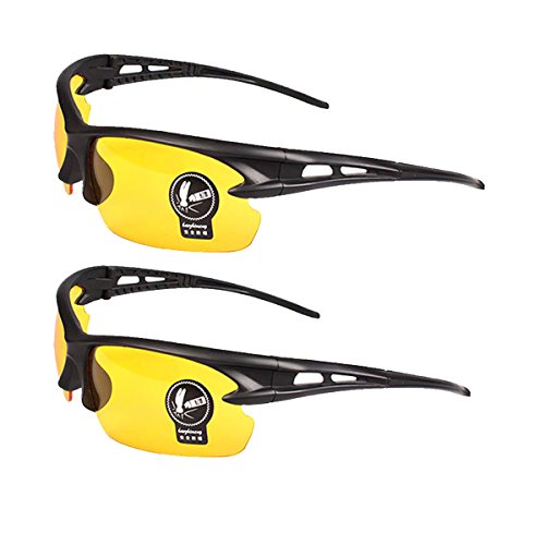 2 Paires Unisexe Lunettes de Soleil Nuit Vision Non-polarisé Jaunes Lentilles Anti-éblouissement UV400 Protection Conduite Pêche Tir Chasse Ski Sports de Plein Air Lunettes pour Hommes Femmes