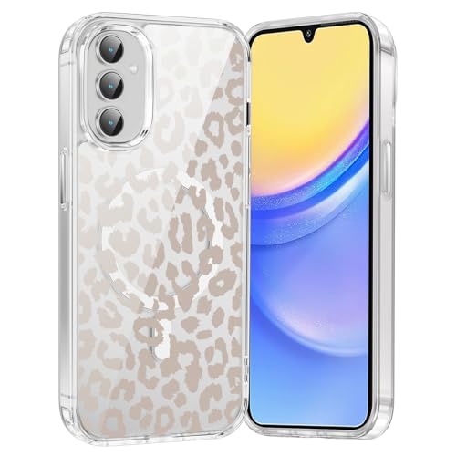 Saqmkil Magnetic Case for Samsung Galaxy S24+ 5G 6.7 Inch, Compatible with MagSafe, Transparent Aesthetic Drawings Leopard Case, Soft Silicone TPU Case Shockproof Cover for Samsung S24+, 02