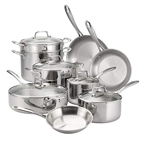 Comparison: Best Triply Cookware Set 7 Tramontina Tri-Ply Clad Stainless Steel 14-Piece Cookware Set with Glass Lids, Pots and Pans Kitchen Set, Induction-Ready, Dishwasher-Safe, NSF-Certified