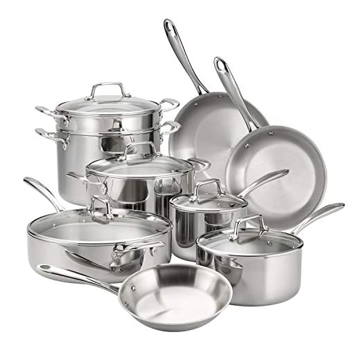 Tramontina Stainless Steel Tri-Ply Clad 14-Piece Cookware Set, Glass Lids, 80116/1013DS