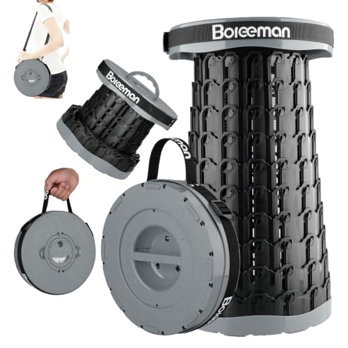 Image of Boreeman 2026 Upgraded Collapsible Stool Lightweight Yet Sturdy with Load Capacity 800lbs Portable Folding Stool for Camping Fishing Hiking BBQ (Grey)