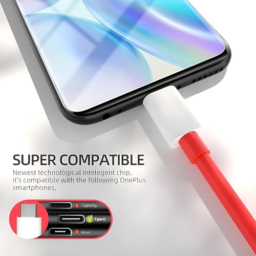 Image of Oneplus 80W Charging Cable Usb To Type C Warp Charger Supervooc /Dash Fast Cable For Oneplus 12,12R,11,11R,10 Pro,10R,10T,9Rt,9R,8R,8T Charge Cable For 6 /6T /7 /7T,Nord,Ce2 Lite 5G,Ce 3 5G,Ce3 Lite,Red