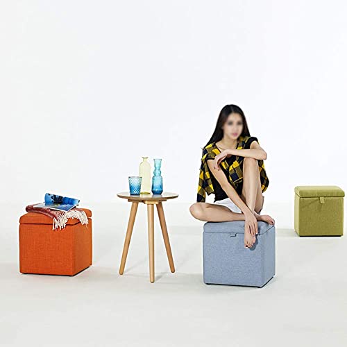 Pouf rectangle en lin vert 43x43x45cm avec structure bois