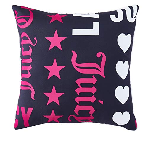 Juicy Couture Words Reversible Bedding Set - Twin Size – Black Pink And White Juicy Logo Hearts Crowns And Stars - 5 Piece Set - Includes 1 66 Inch X 90 Inch Comforter, 3 Decorative Pillows, 1 Sham #TOP4