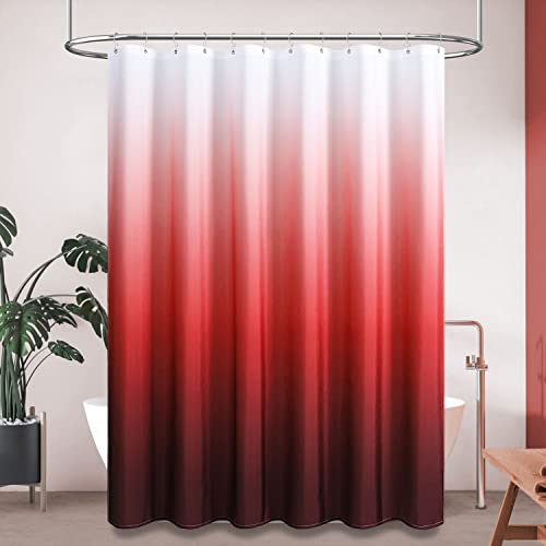 BTTN Burgundy Ombre Linen Textured Fabric Shower Curtain Set, 72x72, Red
