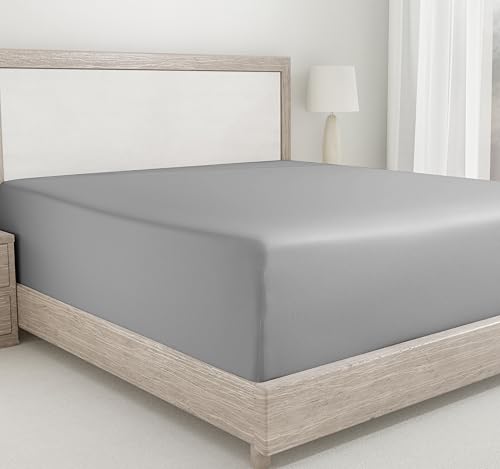 California Design Den Full Fitted Sheet, Deep Pocket Softest 400 Thread Count 100% Cotton, No Pop-Off Elastic, Durable Cooling Sateen Weave Sheet Only (Full, Light Grey)