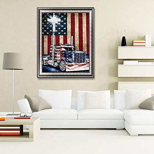 Generic HCEDIY 5D Diamond Art Painting By Number Kits Full Drill Truck American Flag Patriotic Diamond Art 16X20 Inch Round Drill Diamond Art Dots thumb #1