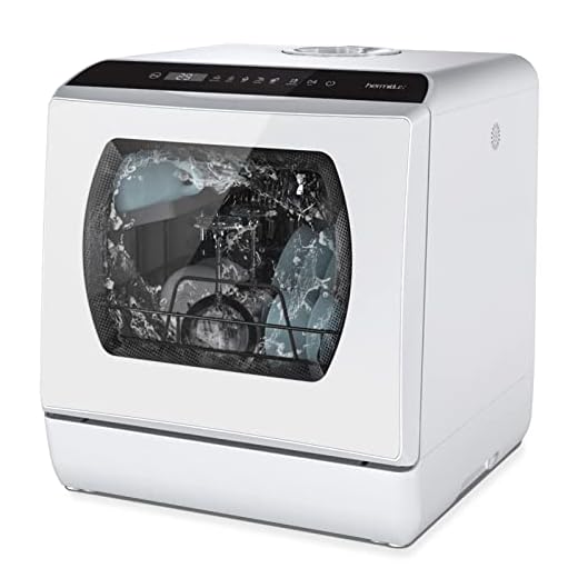 Hermitlux Lavastoviglie portatile con 4 Coperti, Serbatoio dell'acqua da 5 L, Lavastoviglie Piccola da 6 Programmi, Bianco